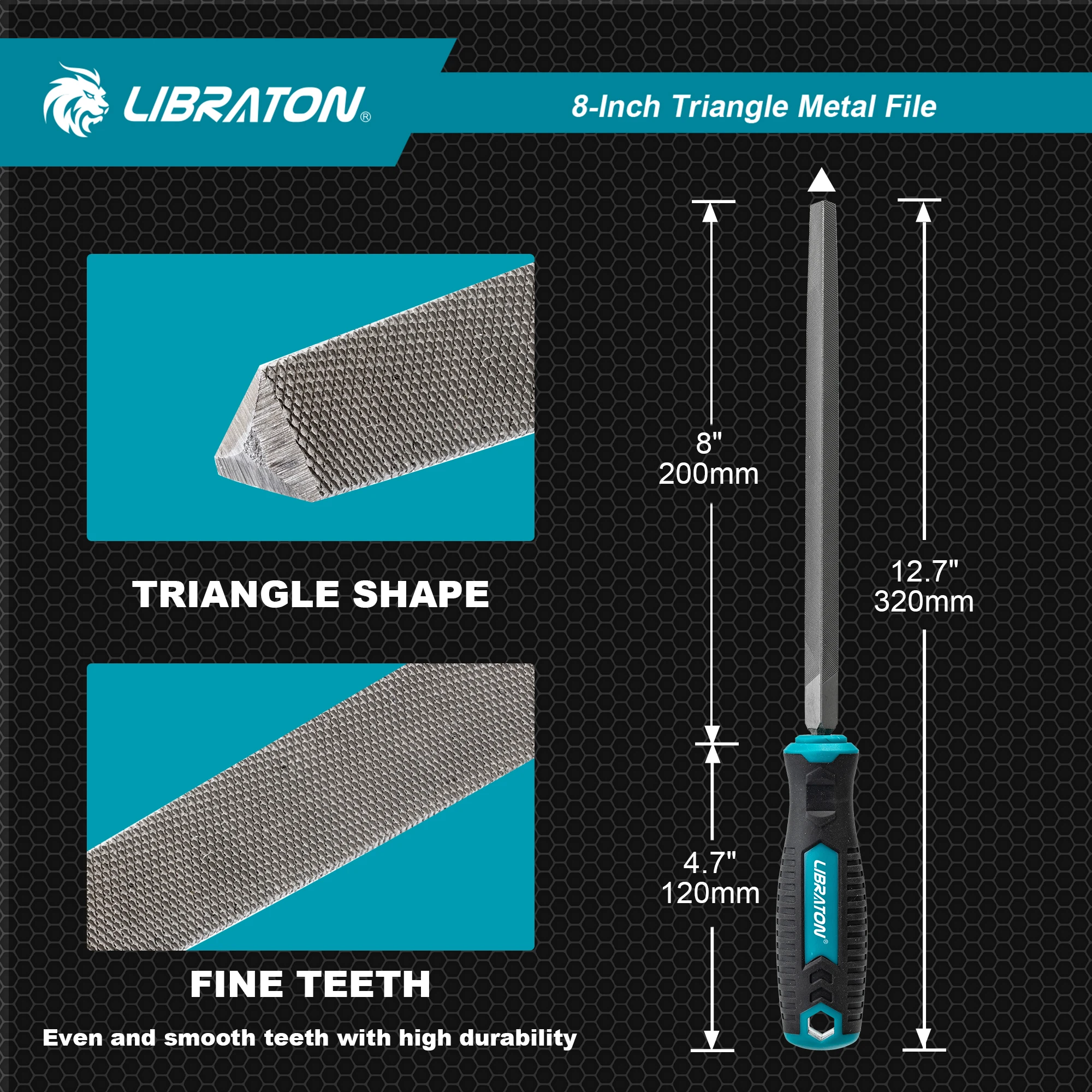 LIBRATON 200mm triangular File High Carbon Steel Metal File Tool for Metal Wood Plastic Hand Tool for Refining Shaping Scraping