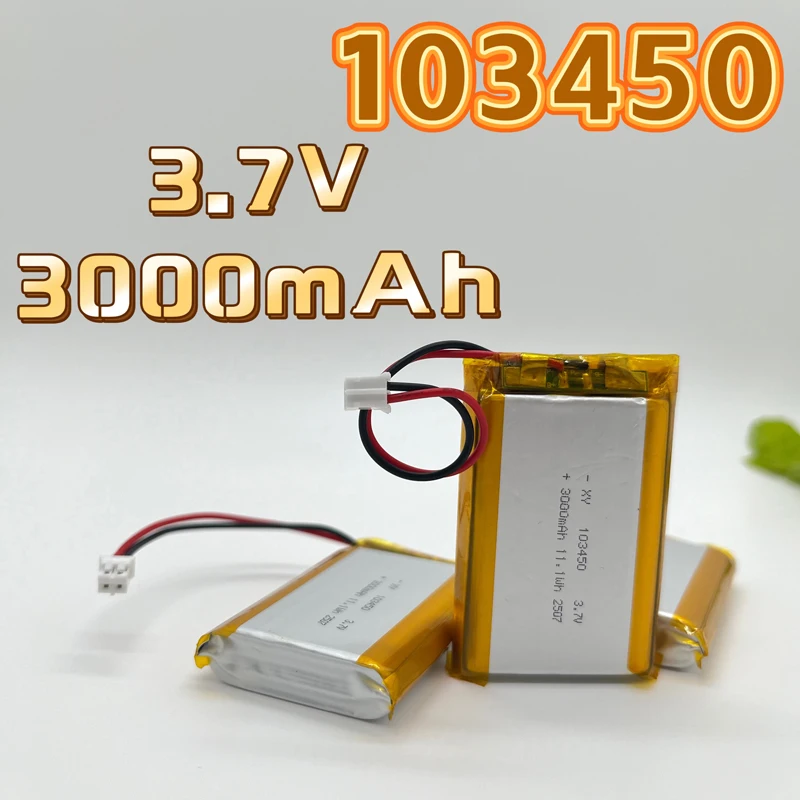 103450 3.7v 3000/4000mah bateria recarregável de polímero de lítio de alta capacidade 2.0mm conector de 2 pinos para câmera gps mp5 fone de ouvido bluetooth