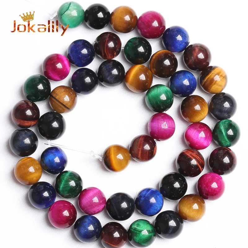 

Natural Colorful Tiger Eye Stone Beads For Jewelry Making Round Beads DIY Bracelet Necklace Accessories 4 6 8 10 12 14mm 15"inch