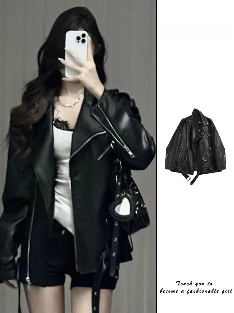 

Женское свободное мотоциклетное пальто Bla Leather Jaet, весенне-осеннее новое модное пальто из искусственной кожи, сексуальный наряд для девочек, поездка на работу Sle