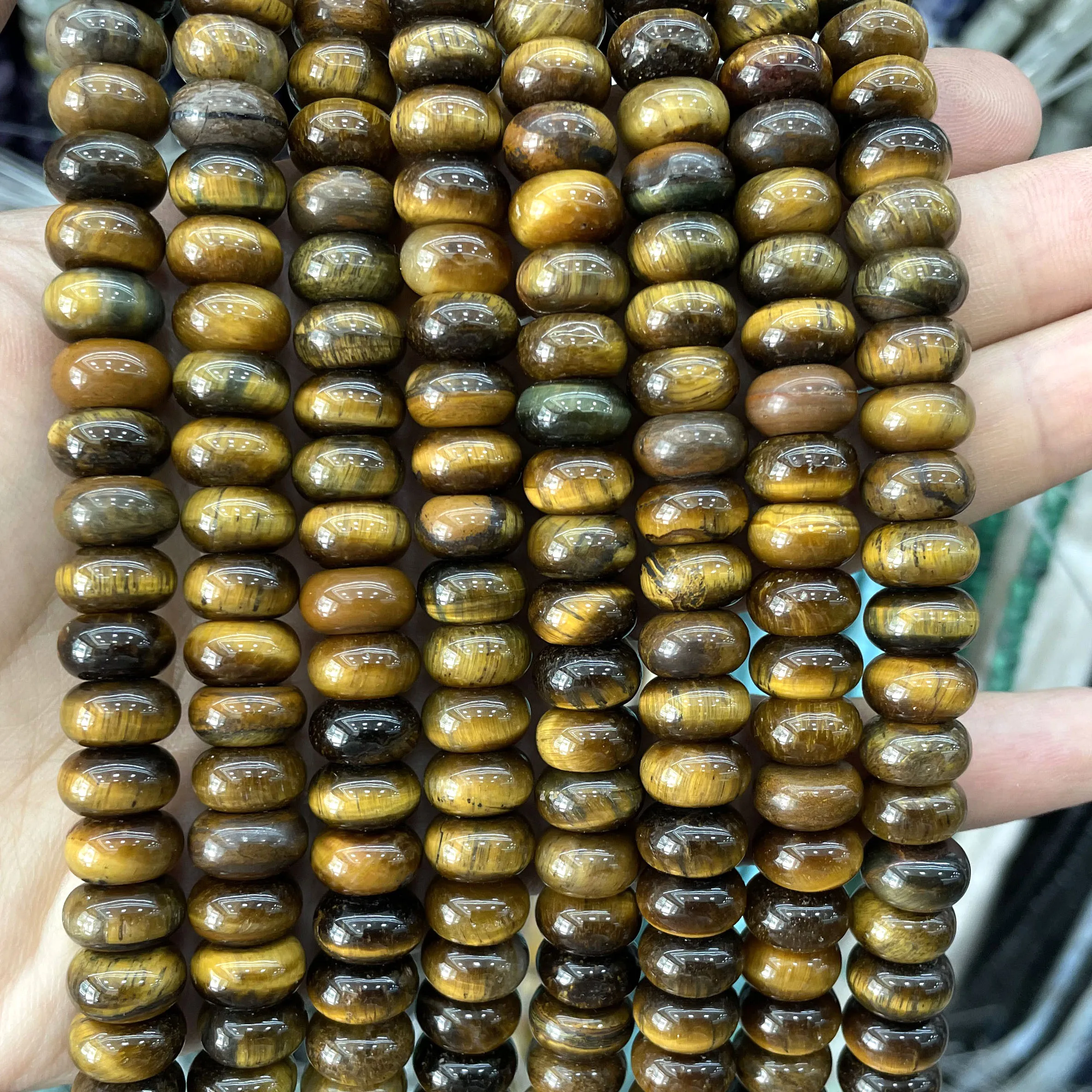 Natural Stone Tiger Eye Quartz Chalcedony Aventurine Flat Rondelle Space Beads For Jewelry Making Diy Necklace Accessories