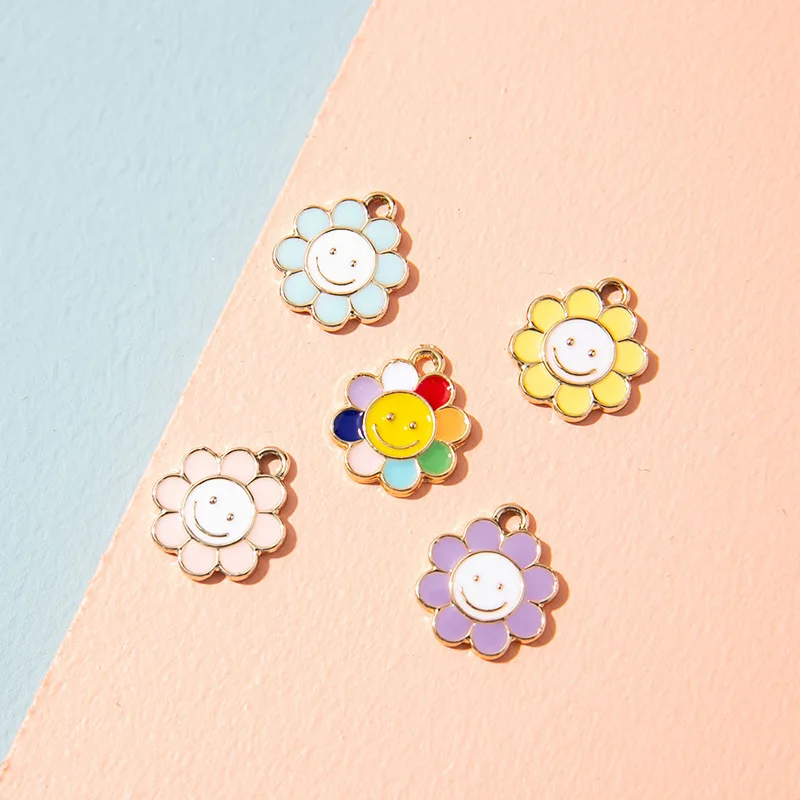 random10pcs Colorful Smiling Flower Enamel Charms DIY Jewelry Making Pendants Craft Accessories