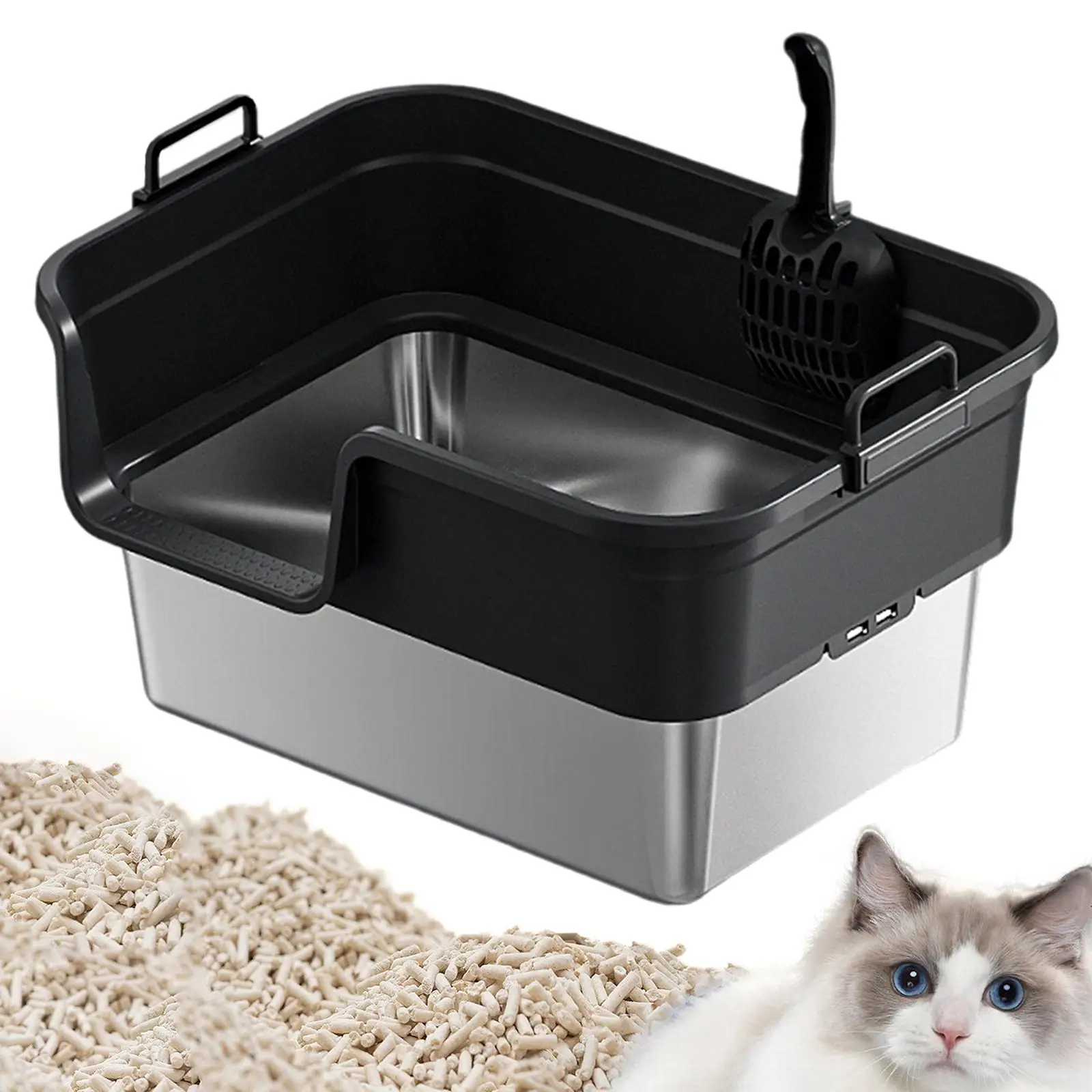 

Large Cat Litter Box, Cat Litter Tray, Easy to Clean, Raised Open Lid, Pet