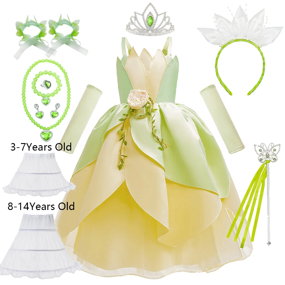 

Kid 2024 Tiana Cosplay Party Dress For Girls Carnival Halloween Princess Costume Hot Sale Role Playing Clothes For Kids 2-11Yrs