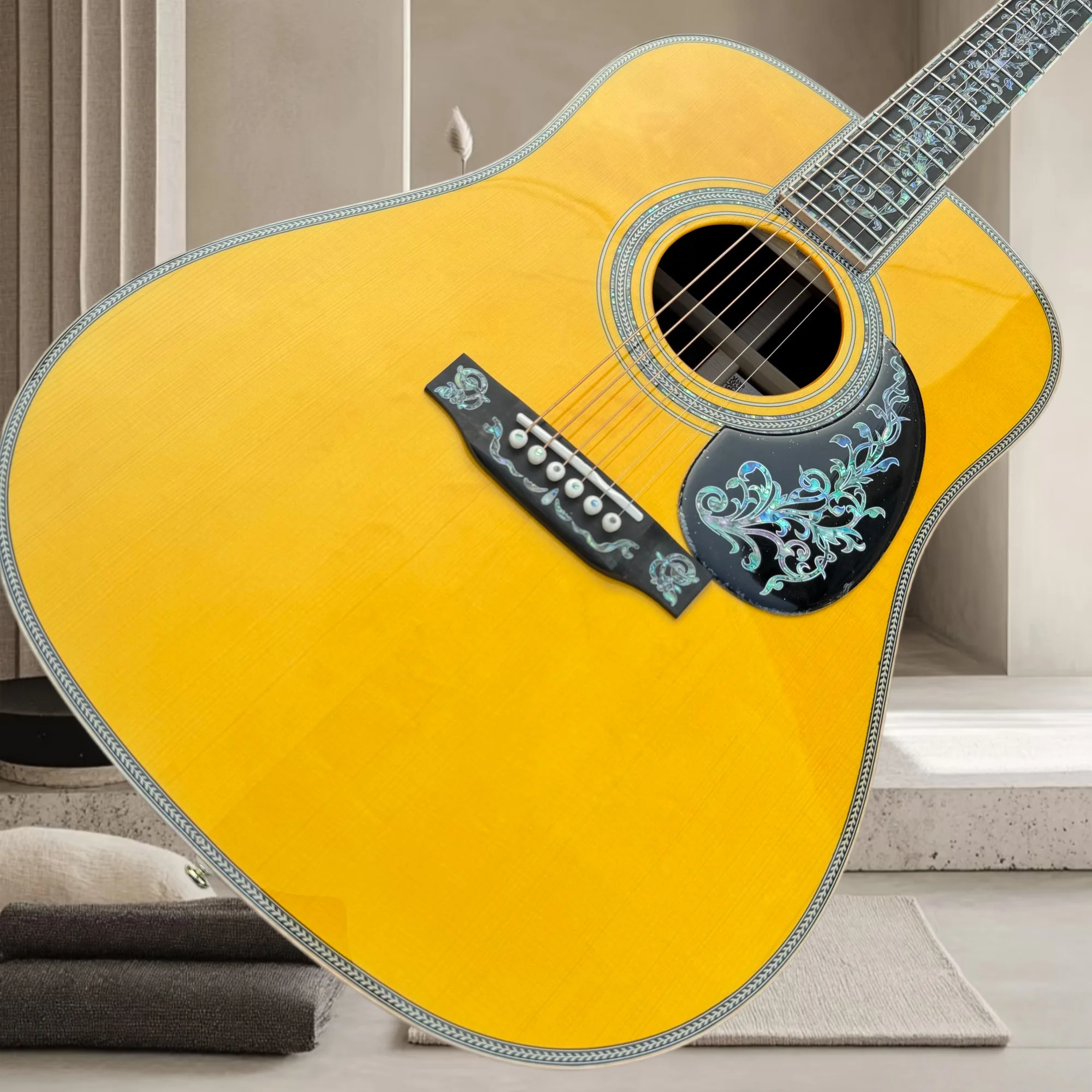 D50 Acoustic Guitar Handmade Full Single Tree of Life Inlaid with Abalone Shell Retro Sound Collection Grade Free Shipping
