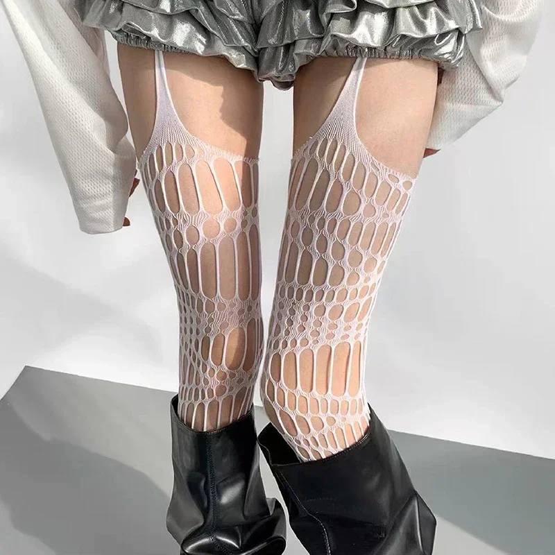 Damen Sexy Spitzen-Netzstrümpfe, ausgehöhlte, einfarbige Strumpfhose, unregelmäßige, hautfreiliegende Strumpfhose, schlanke Strapsstrumpfhose