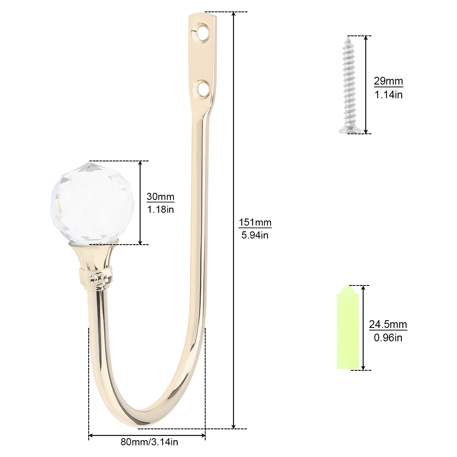 Wall Mounted U-Shaped Cortina Hold Backs, sala, quarto com bola de cristal, Heavy Duty, liga de zinco, ganchos, 2pcs