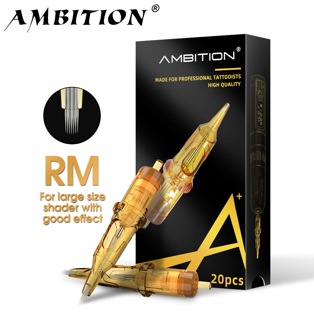 Ambition Glory 20 sztuk RM igły do ​​tatuażu w kartridżach okrągłe Magnum maszynka do makijażu permanentnego długopis jednorazowe sterylizowane igły bezpieczeństwa