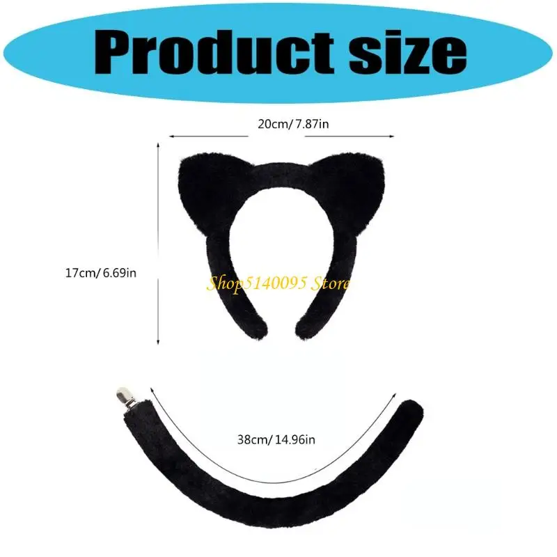 DXAE Childrens Role Play Headband and Tail Set Furry Cats Ears Costume Accessory Safe Headpiece Cosplay Hair Decoration