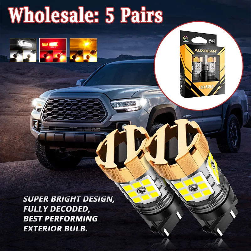 

AUXBEAM 5Pairs 3157 LED BULBS for REAR / FRONT TURN SIGNAL & SIDE MAKER & BACKUP REVERSE BRAKE TAIL LIGHT Amber / White / Red