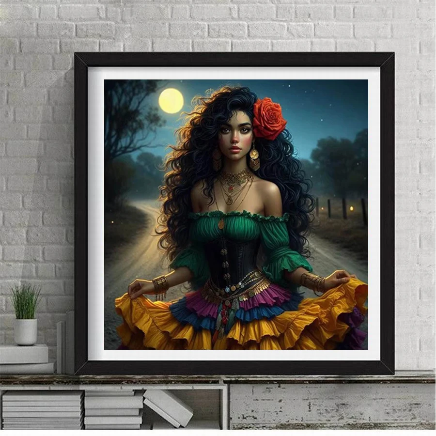 Fullcang Diy Diamond Painting New Gypsy Pretty Feather Woman Full Rhinestone Art Mosaic Embroidery Beautiful Lady Picture
