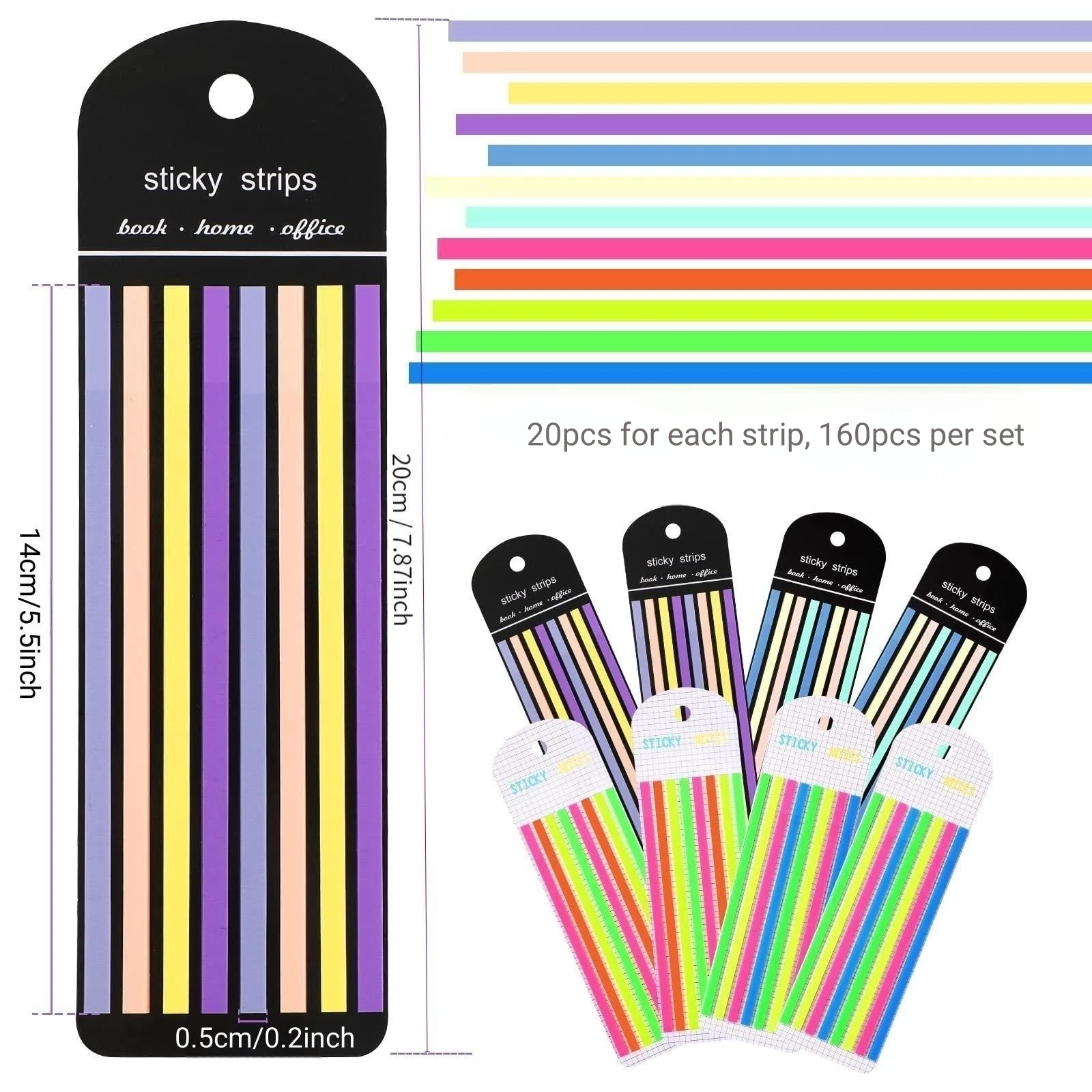 Multi-colored Long Strip Index Stickers, Writable Index Tabs for Book Annotation, Macaron Highlighter Tape for Note Memory