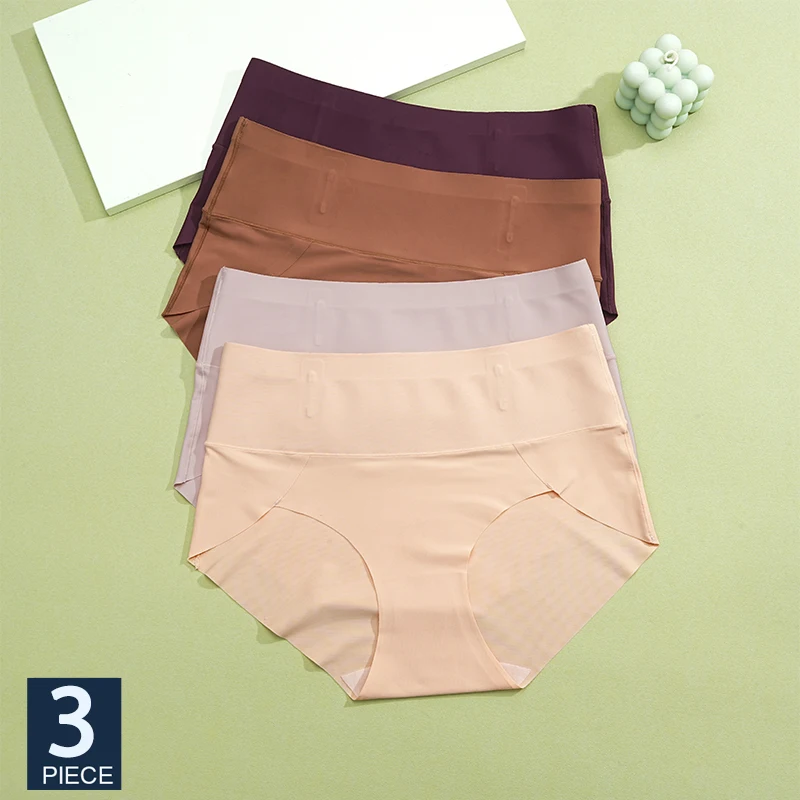 FINETOO 3-teiliges nahtloses Höschen mit hoher Taille, rutschfeste Slips, sexy Damenunterwäsche, Anti-Curling-Unterhose, S-3XL, große Höschen