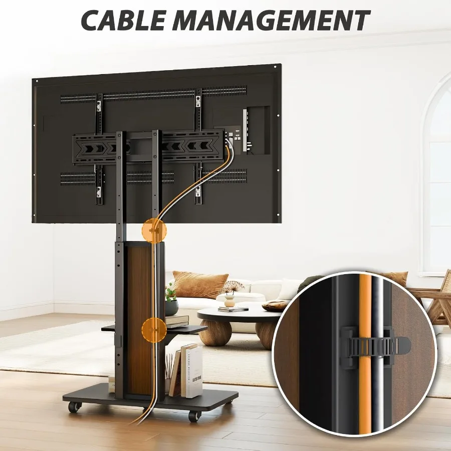Robuuste rollende tv-standaard Ontworpen voor 5590 inch grote tv's tot 150 lbs met in hoogte verstelbare houder en ruime opslag Sh