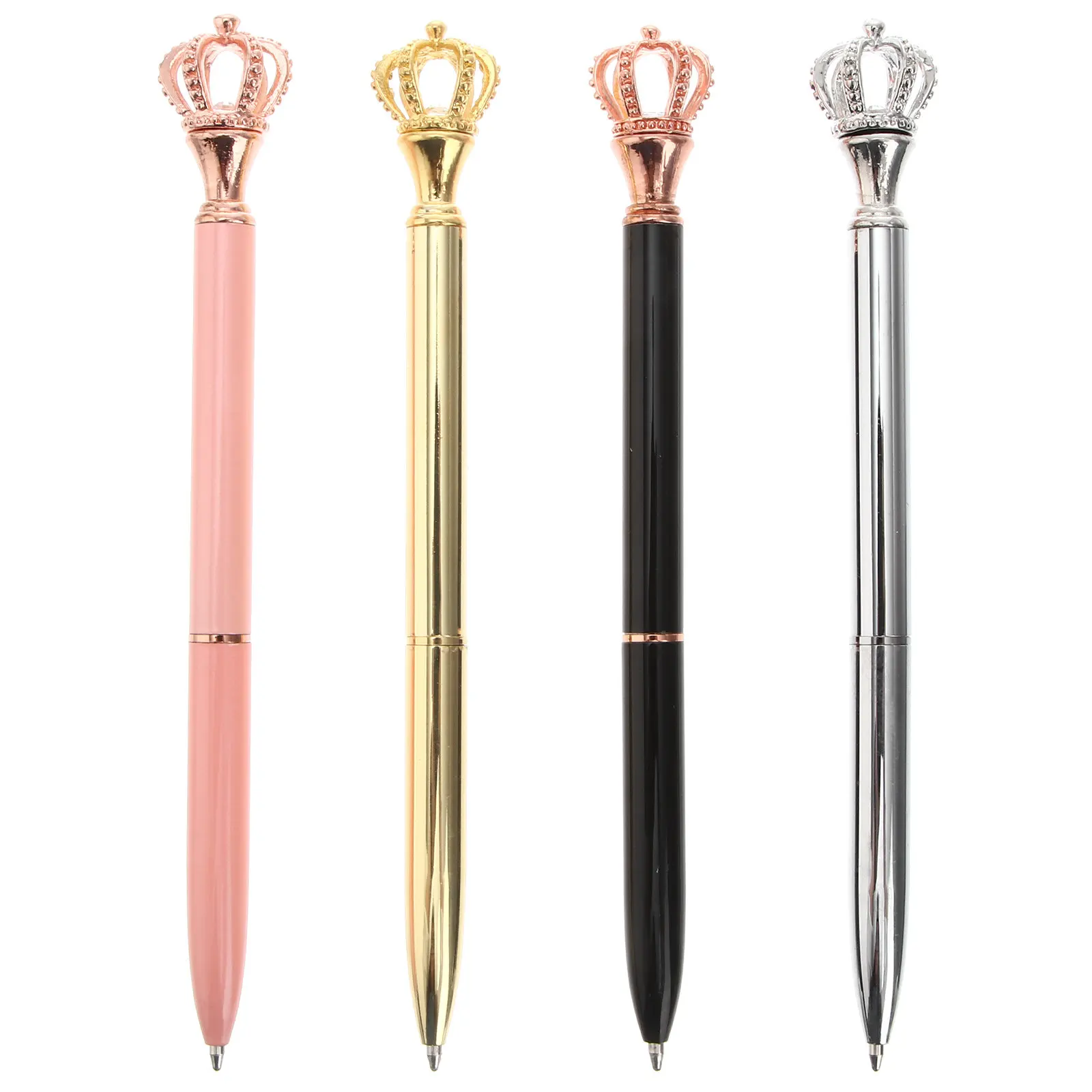 4Pcs Cartoon Crown Metal Ballpoint Pens Crisp Clean Lines Minimal Pressure Writing Pen for Students School Signature Stationery