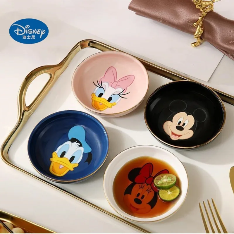 Disney Mickey Minnie Donald Duck Daisy Duck Cartoon Cute Round Household Ceramic Snack Hot Pot Dipping Dish Ingredient Plate