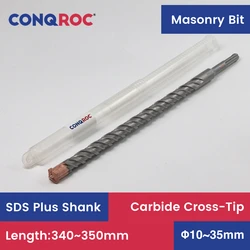 Long Masonry Drill Bit SDS Plus Shank Length-340~350mm 12-Option Diameter-10~35mm Carbide-Cross-Tip for Electric Hammer Tungsten