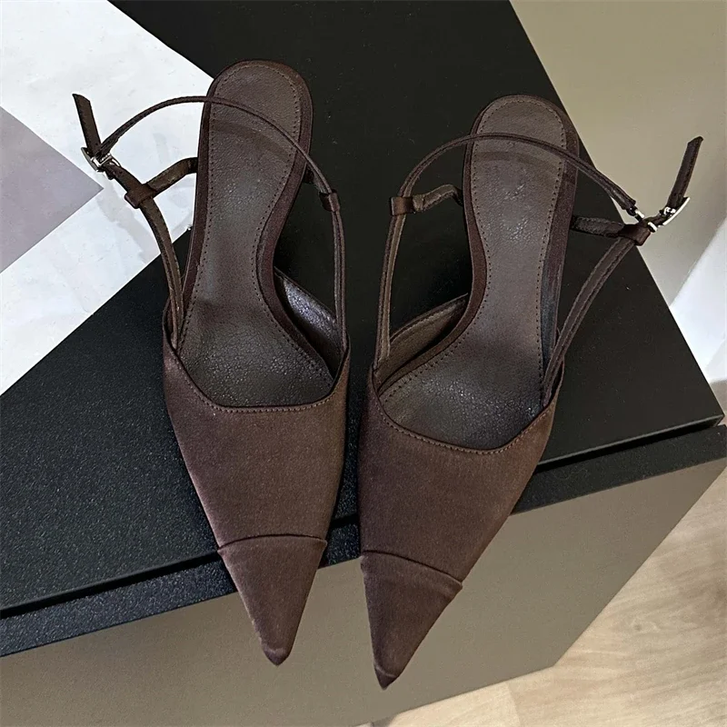 Spring Buckle Strap Women Pumps Sandals Fashion Shallow Thin Heels Pointed Toe Slingback Mules Tacones Mujer