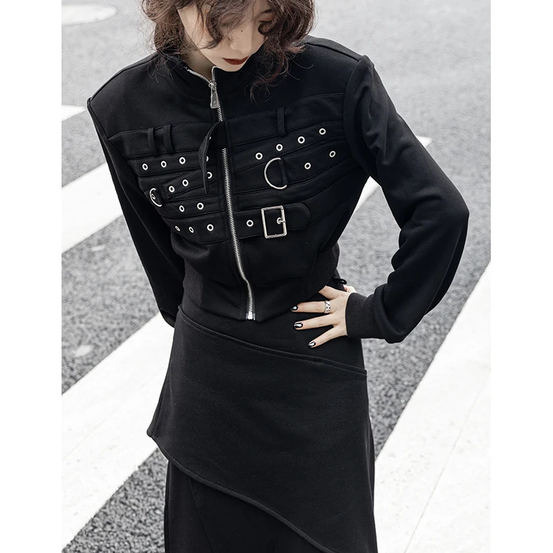 

Slimming Effect 2024 Vintage Design Heavy Belted ort Jaet Women's Faion Commute Sle Polyester Fiber Zipper Closure