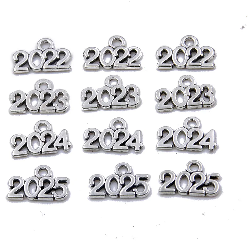 60PCS 10*14mm Metal Alloy Photo Color Years Charms  2023 2024 2025 Pendant For Jewelry Making DIY Handmade Craft