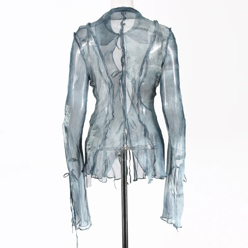 HKSH 春夏の新女性のシックな Y2K ストリートヴィンテージユーズド加工セクシーなバタフライスリーブエレガントなインシャツカジュアルトップス HK5606