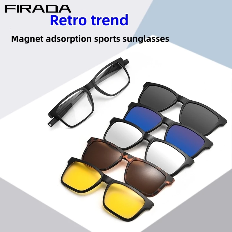 

FIRADA Fashion Sports Basketball Eyewear 2023 Vintage Square Magnet Eyeglasses Optical Prescription Glasses Frame For Men T2502R