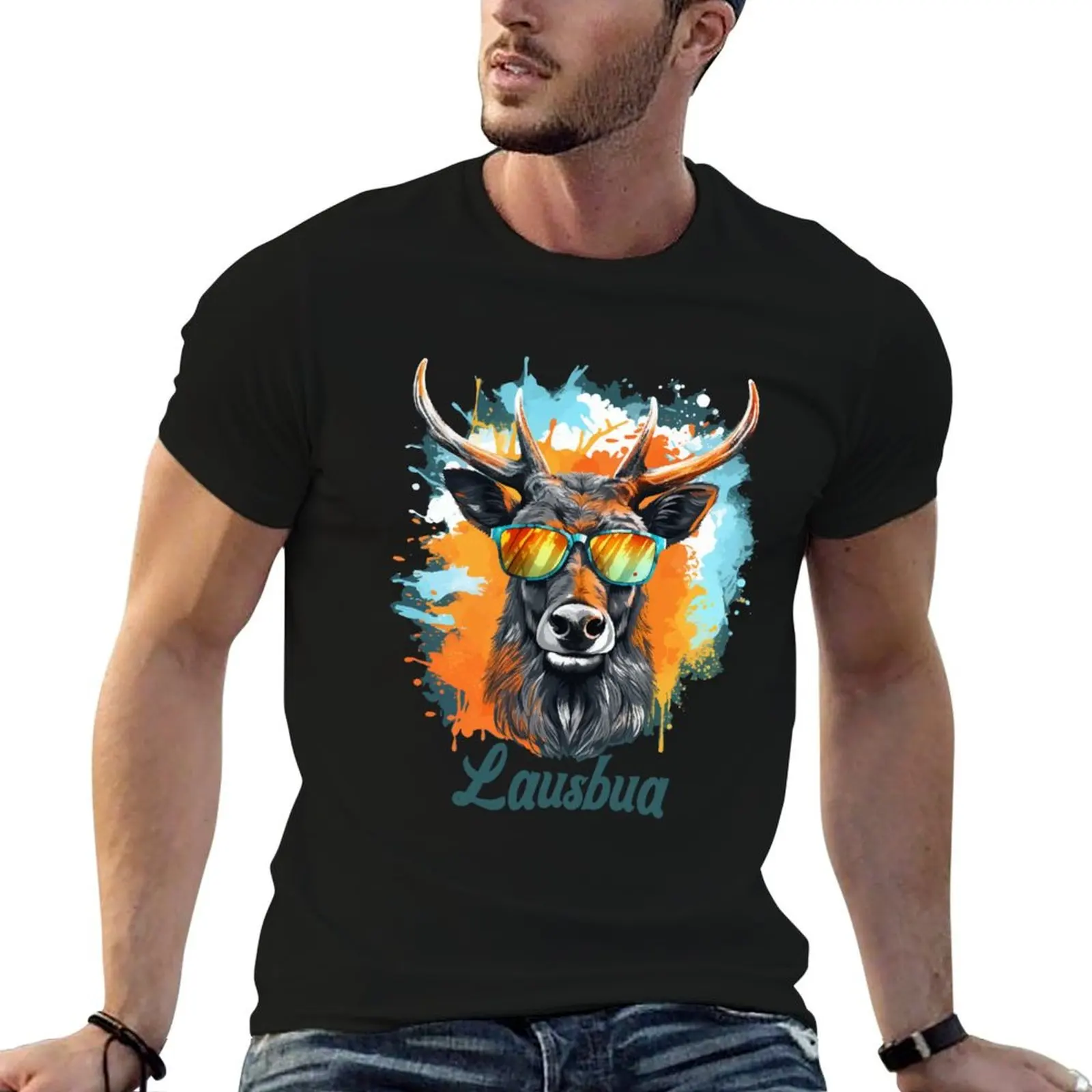 Deer Lausbua art spirit animal Oktoberfest T-Shirt Quick Dry Sports Short Sleeve Tee