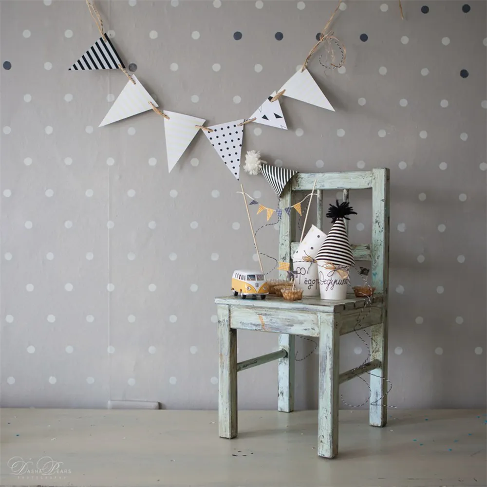 Fondos fotográficos de pared de lunares, decoraciones, banderines, silla de madera, juguetes, signo, Baby Photozone, accesorios
