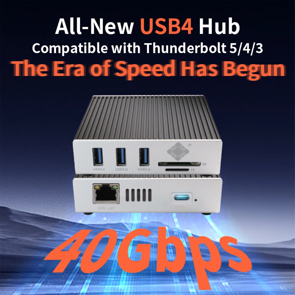 

USB4 40Gbps 6 in 1 Hub With 10G Ethernet Adapter, 3 USB-A Ports, TF/SD Card Reader, Thunderbolt Compatible Docking Station