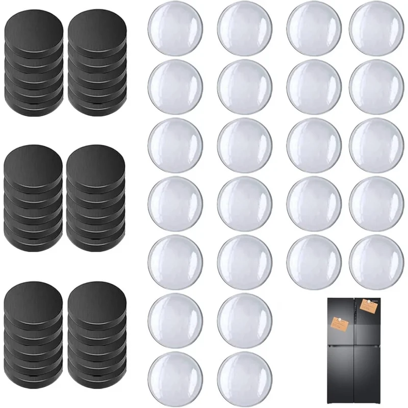 50Pcs Round Glass Cabochons With 50Pcs Round Magnetic Stickers DIY Fridge Magnet Crafts Clear Glass Dome Magnets Home Decoration