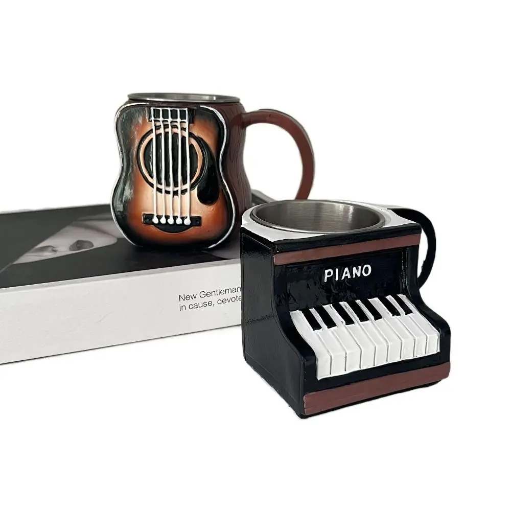 Creative Resin Musical Instrument Coffee Mug Durable Guitar Pattern Coffee Cup Handcrafted Water Cup for Desktop Ornament