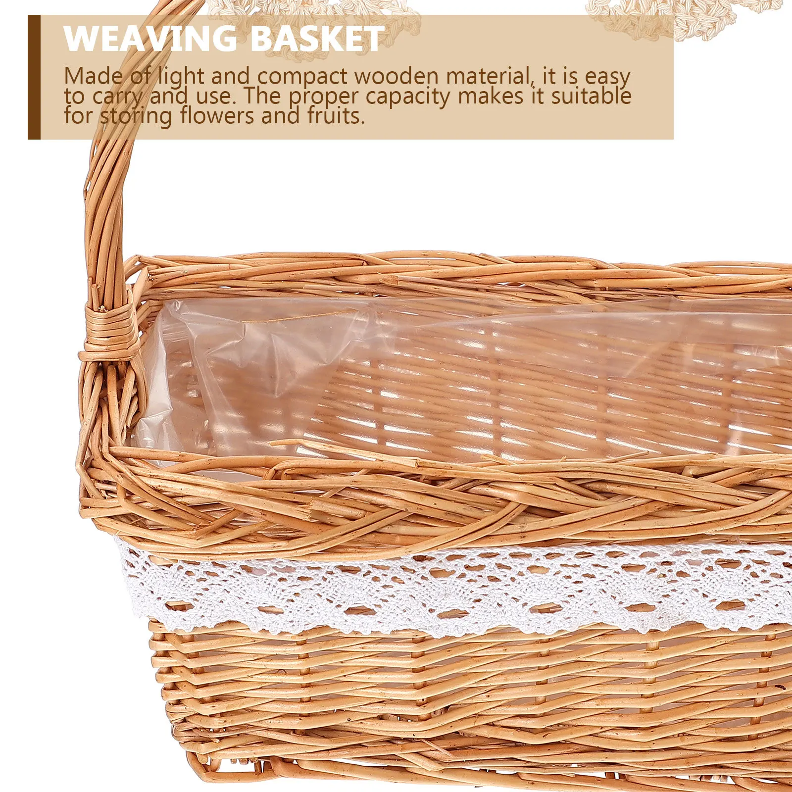 

Multi-Function Bamboo Woven Flower Basket Portable Handheld Decorative Storage Basket for Home Office Garden Rural Style Flower