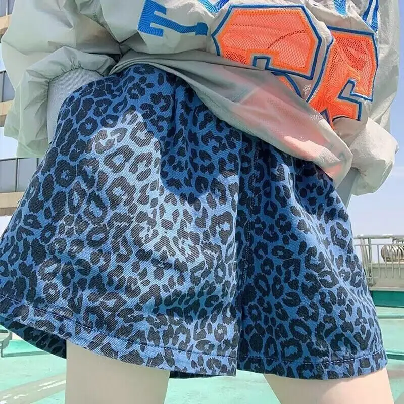 Summer Trend Loose Leopard Elastic Waist Shorts Femme Casual Fashion Printing High Waist Wide Leg Pants Women Clothes All-match