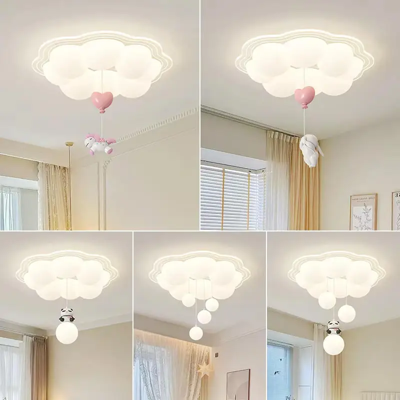 Children's Room Bedroom Ceiling Light Modern Cream Style Creative Hanging Ball Cartoon Room LED Eye Protection Home Ceiling Lamp