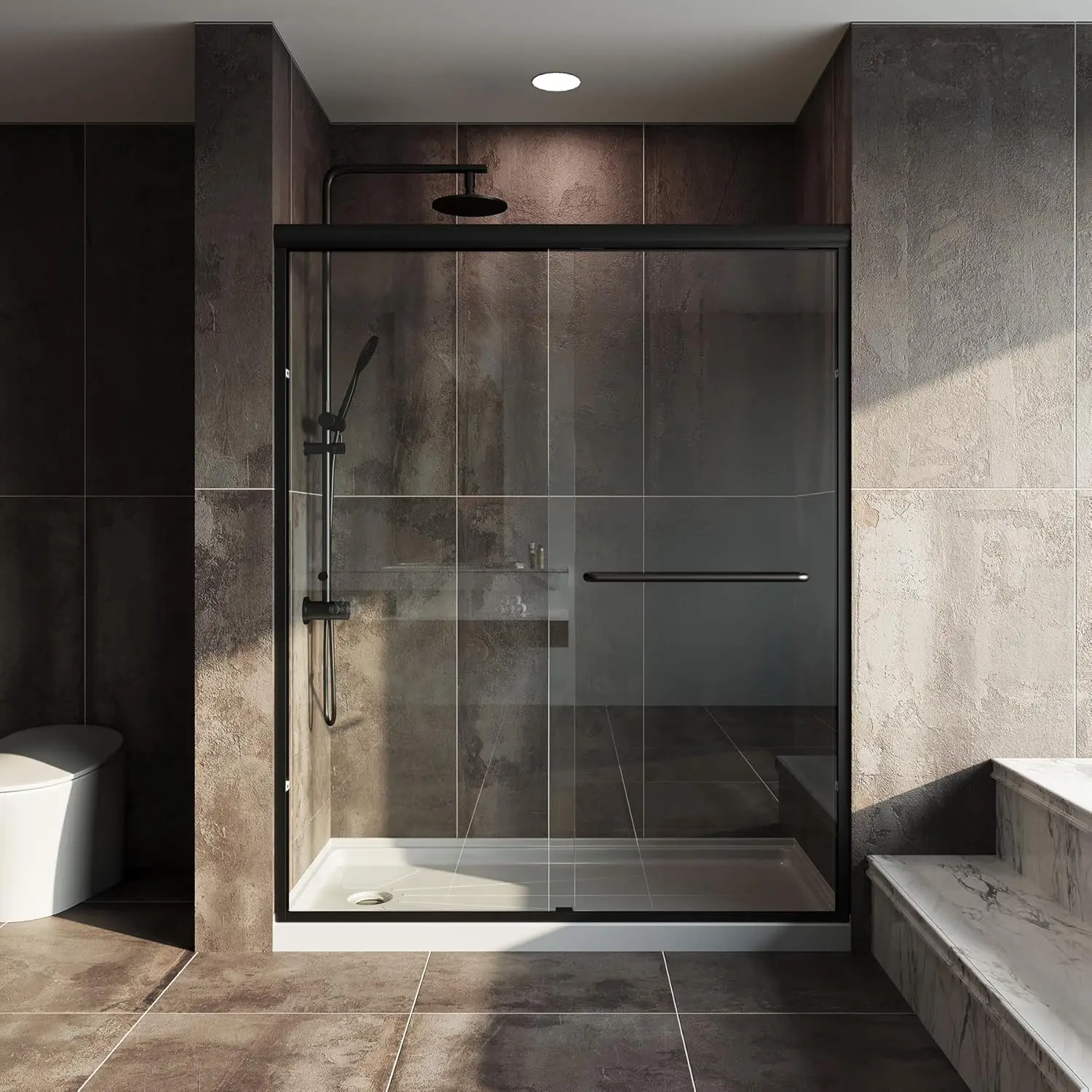 Double Sliding Shower Doors, 56-60 Inches W Adjustable X 72 Inches Height Semi-Frameless Bypass Glass Shower Door, 1/4 Inch