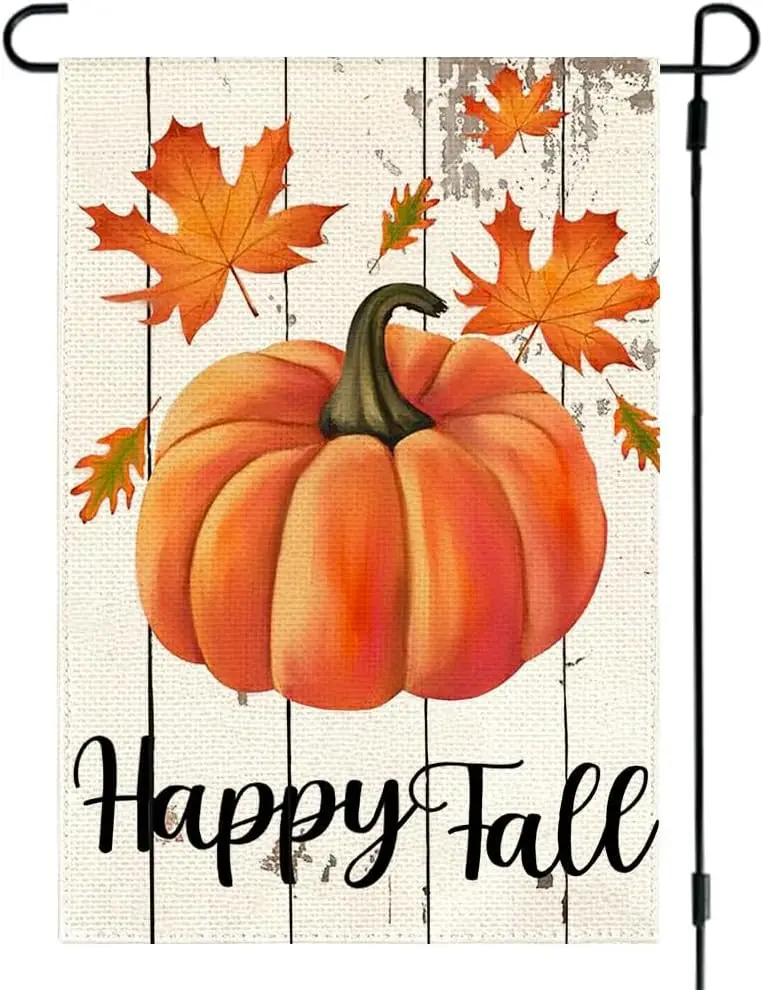 RABUSOFA Happy Fall Garden Flag 12x18 Inch Double Sided for Outside, Thanksgiving Pumpkin Autumn Leaves Outdoor Seasonal