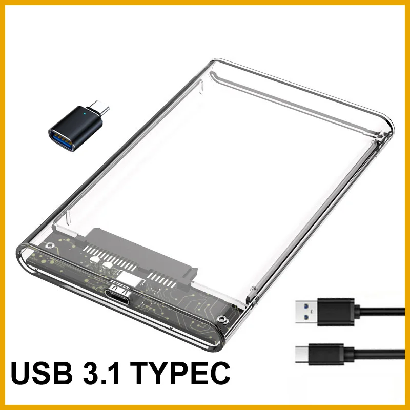 Transparent HDD Case HDD Enclosure 2.5 Inch SSD SATA To USB 3.1 Micro Type-C Adapter Portable External Hard Drive Box Tool-Free