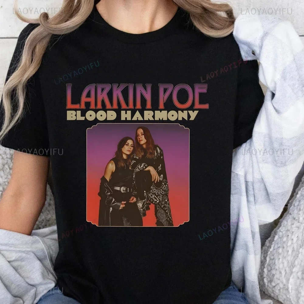Larkin Poe روك باند تي شيرت مطبوع أعلى Larkin Poe الاتجاه المحايد Harajuku قصيرة الأكمام للجنسين قميص الجرافيك كبير تي شيرت #3