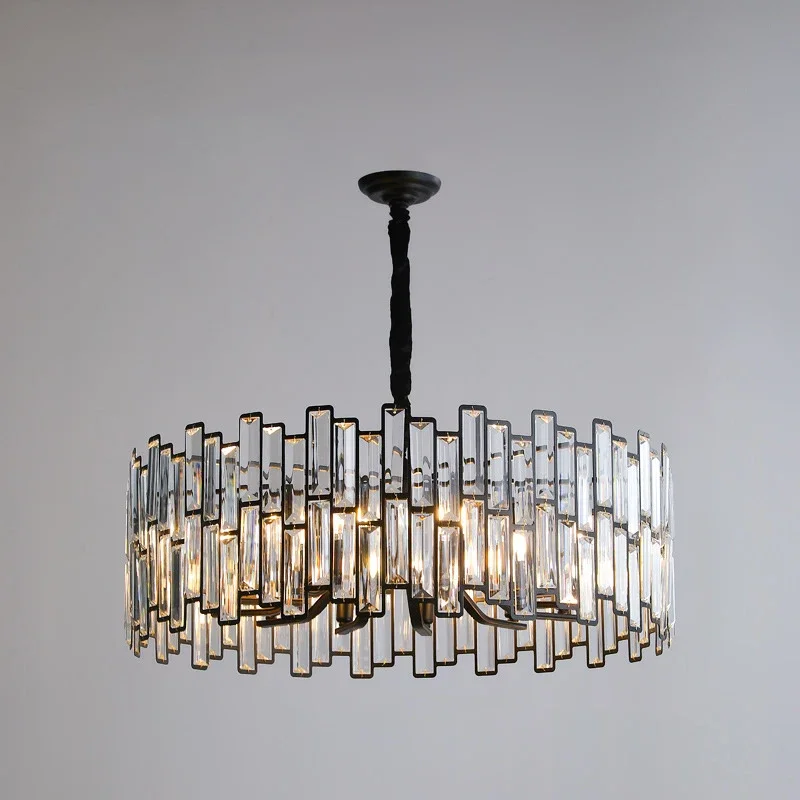 

Modern black chandelier for living room luxury home decor chain crystal lamp round dining room cristal lighting fixture