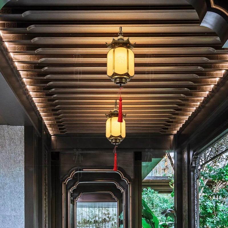 

New Chinese-style small chandelier corridor aisle retro Chinese style designer villa courtyard waterproof outdoor light