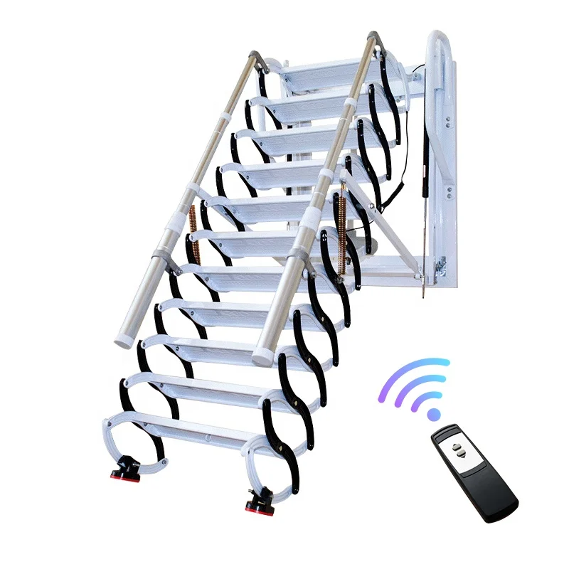 For Electric Wall Mounted Fire Escape Metal Ladder Folding Attic Stairs with Handrail