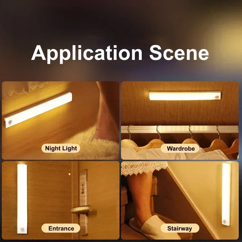 ไร้สายชาร์จ USB ชาร์จไฟ LED PIR Motion Sensor LED Bar Light ห้องครัวตู้เสื้อผ้าบันได-แบตเตอรี่ดําเนินการ Night