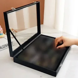 Transparent Pin Display Case with Lock Dustproof Glass Lid Badge Storage Box Jewelry Medal Collection Display Box Black