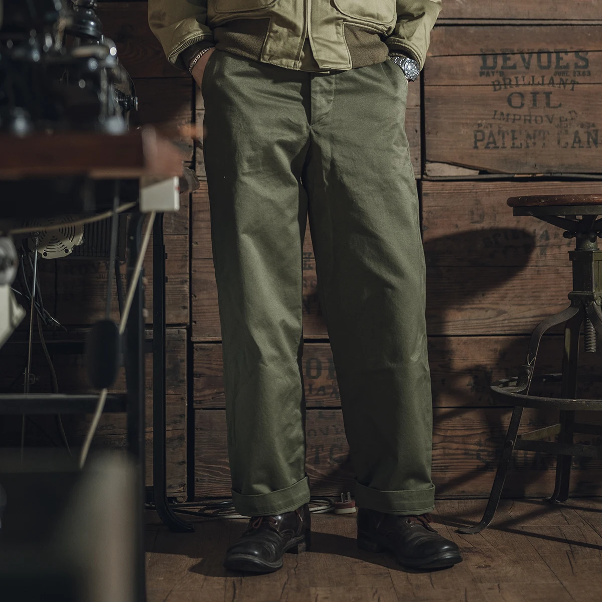 

Red Bronson M43 Men's Loose Wide Leg Cotton Satin Field Pants Heavyweight Straight Cut Casual Trousers Workwear Cargo