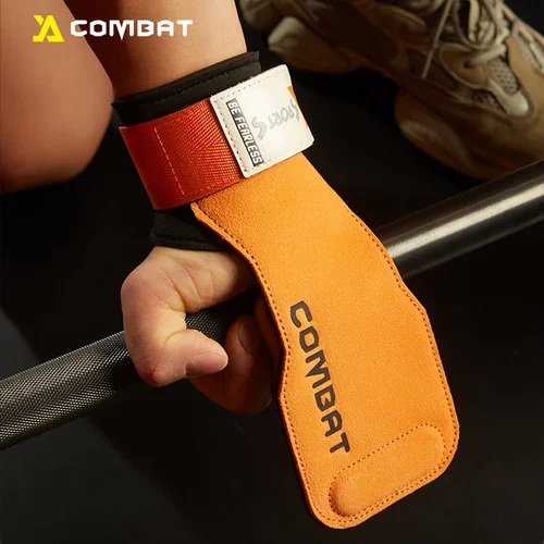 Imagen 2 del producto Almohadillas profesionales de cuero de vaca para gimnasio, guantes antideslizantes para cinturón de peso, almohadillas de elevación, cinturón de peso muerto, protección de palma para entrenamiento, 1 par