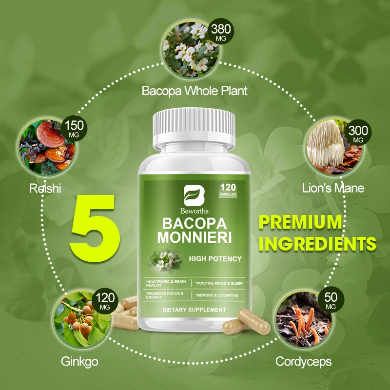 BEWORTHS Bacopa Monnieri Capsule Boosts Brain Health Supports Performance Cognition and Focus Enhances Energy and Stamina