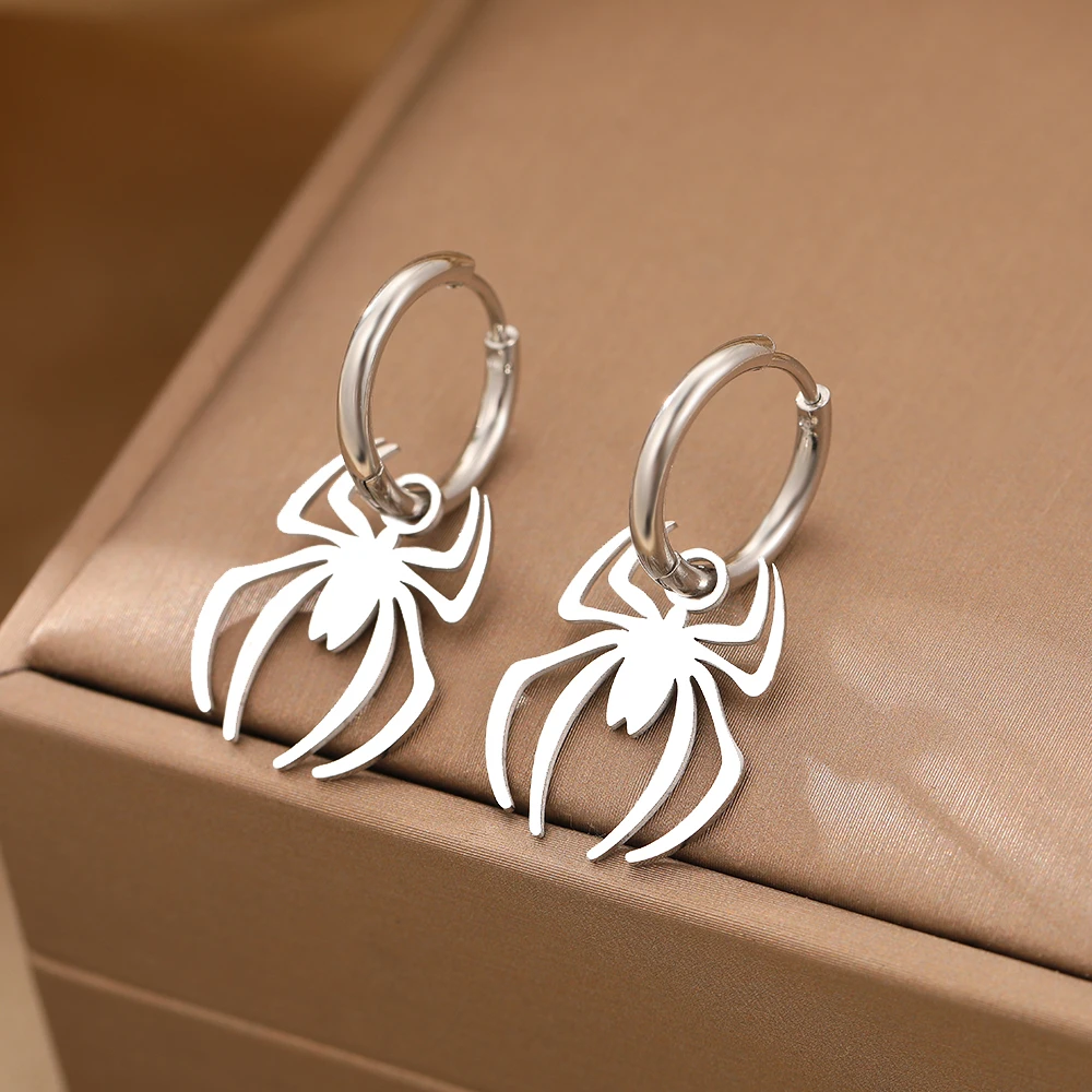 Stainless Steel Earrings Halloween Theme Spiders Pendant  Gothic Hip Hop Fashion Dangle Earrings For Women Jewelry Party Gifts