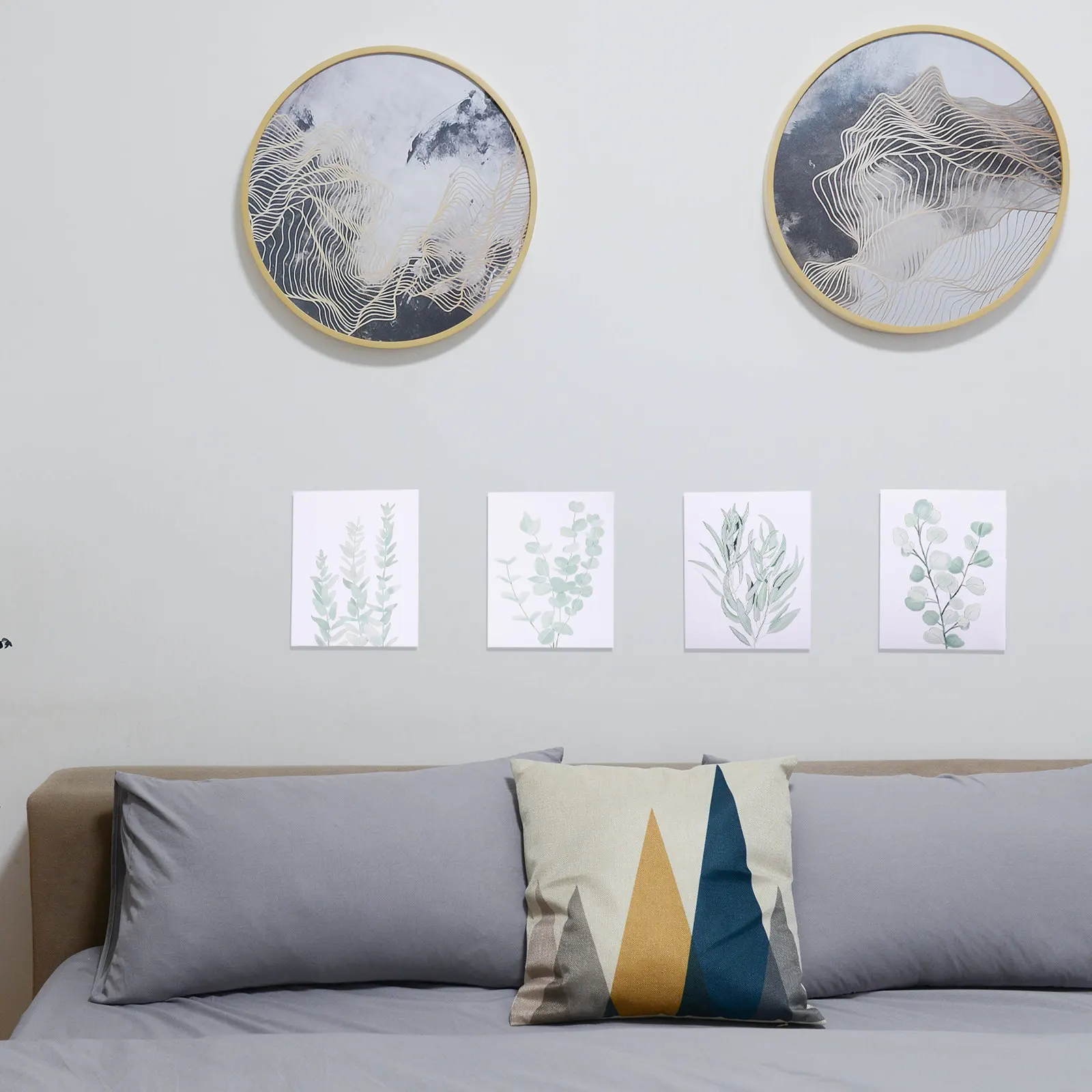 4 Pcs Decoration Green Plants Leaves Artwork Minimalist Poster Wall Pictures Bedroom Watercolor Leaf
