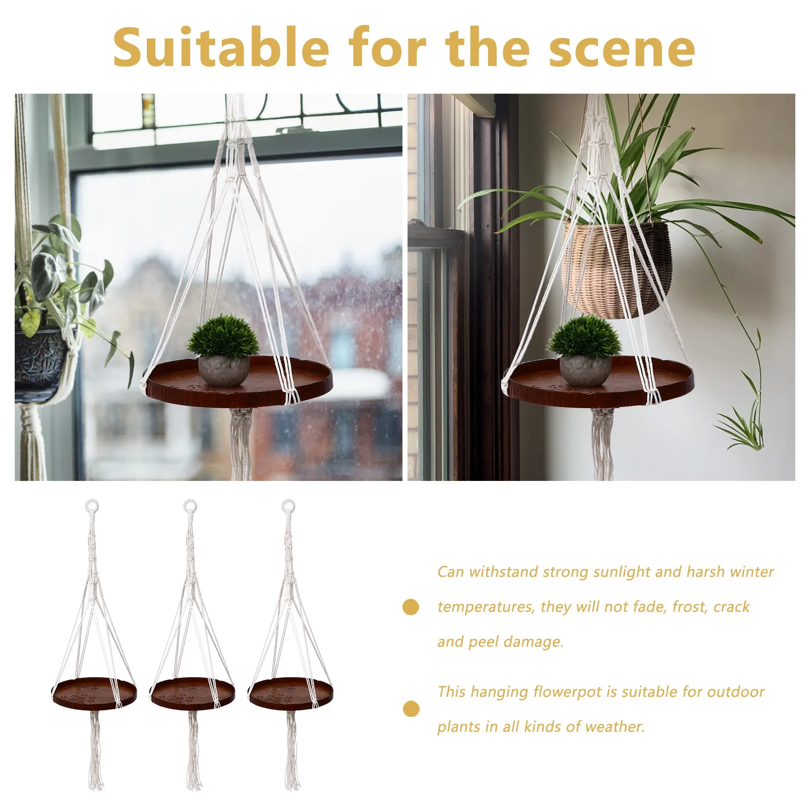 

Woven Hanging Flower Pot Holder Balcony Plant Tray Decorative Planter Basket Weatherproof Strong Natural Fiber Weaving Flowerpot