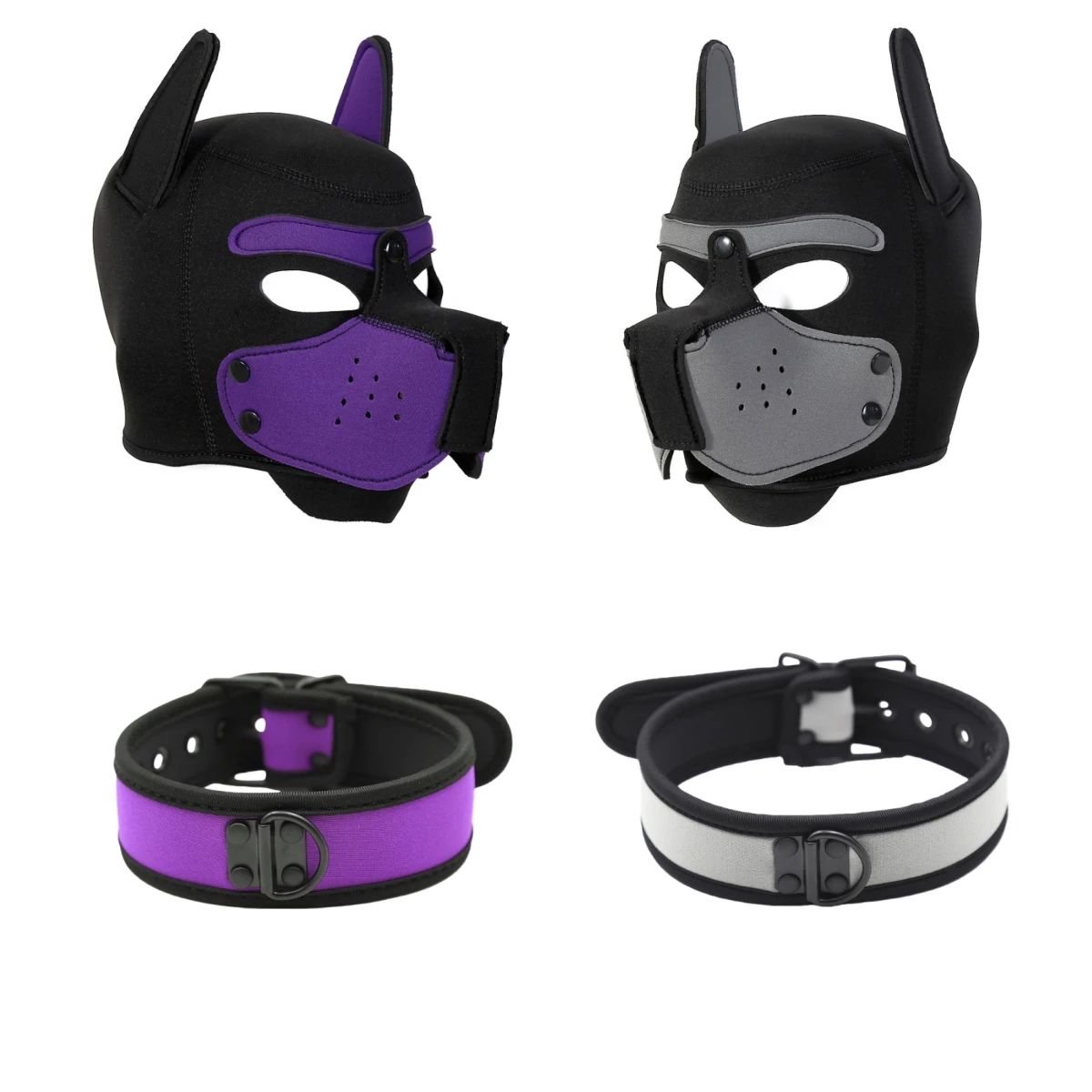 Casais animal homem mulher roleplay jogo filhote de cachorro cosplay e máscara de cachorro sexy rosto cheio cabeça capuz com colar ajustável traje exótico
